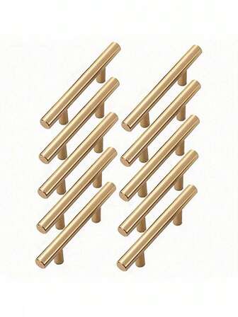10 PCS Gold Cabinet Drawer Pulls - Kitchen Cabinet Handles, Brushed Nickel Finish, Stainless Steel Drawer Knobs, Suitable For Drawers