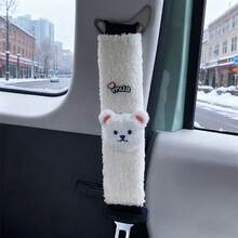 2pcs Cute Plush Bear Car Seat Belt Covers - Mua Heart Fuzzy Seatbelt Pads, Cozy Winter Car Accessories For Women, Soft Teddy Bear Safety Belt Shoulder Pads For Car Interior Decoration - Multicolor - View 3