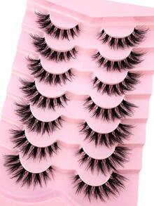 7 pares de pestañas esponjosas con efecto de ojos de gato, pestañas postizas rizadas y suaves con banda transparente que parecen extensiones - Pestañas Cruzadas - Ver 5