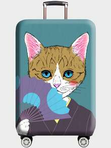 1件装可爱猫虎纹行李箱套，弹性行李箱保护套，适用于大多数标准尺寸行李箱，旅行必备，适合度假、商务出行 - 可机洗涤纶材质，旅行配件，趣味旅行设计，触感光滑，度假必备，轻便旅行配件，男女通用，机场和火车站的理想之选，机场必备 - 彩色 - 查看 10