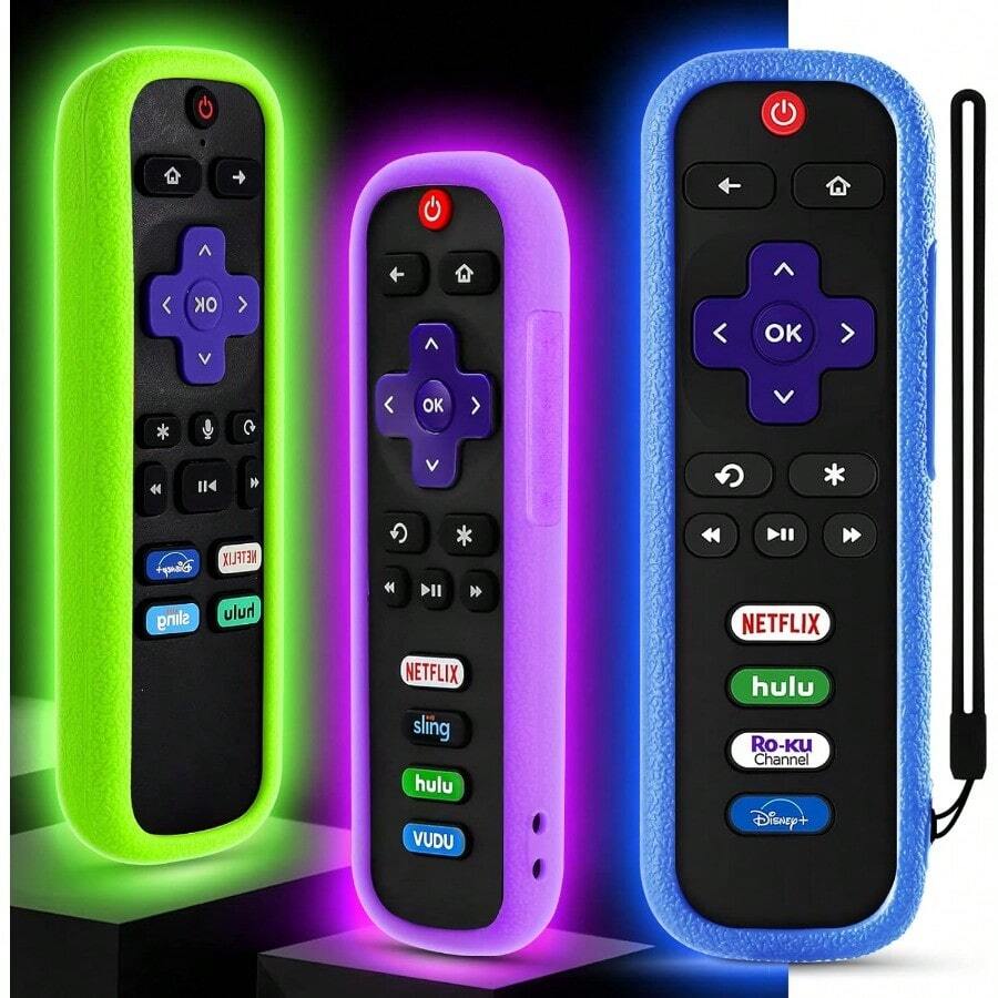 AWYYWevove Case For Roku Remote Cover-3 Pack Compatible With  Roku Smart TV Streaming Remote Silicone Protective Controller Universal Sleeve Glow In The Dark - 螢光綠螢光紫螢光藍 - 查看 1