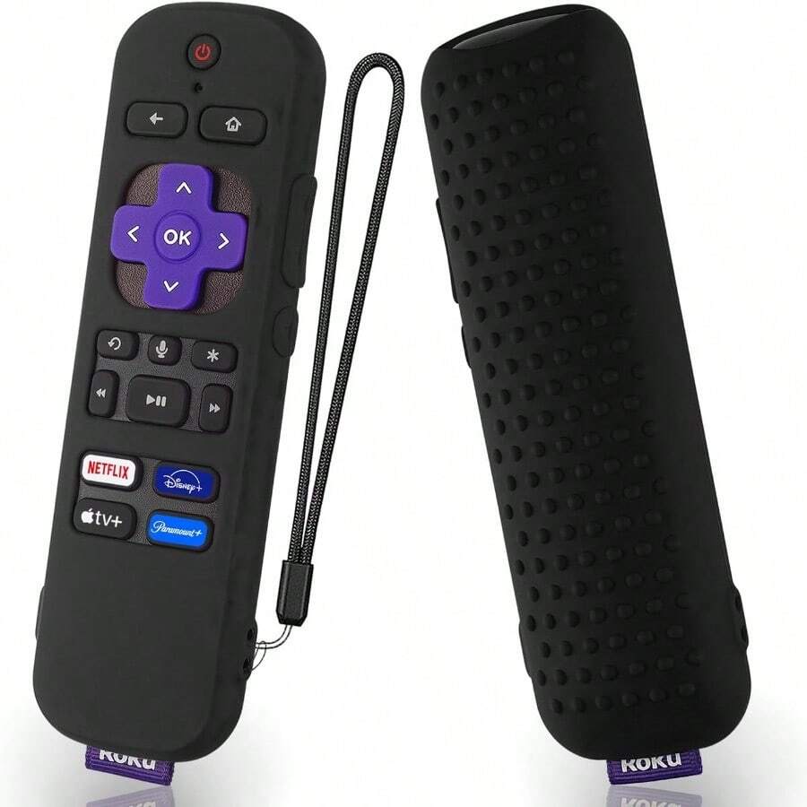 AWYYSilicone Cover For Roku Voice TV Remote RCAL7R/Roku Express/Roku Streaming Stick TV Remote Protective Case Silicone Sleeve For Roku TV Remote Cover With Lanyard Black - màu đen - Xem 1