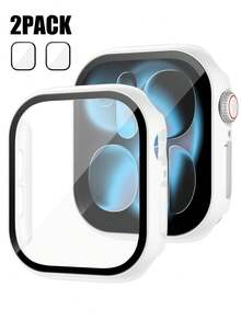 2pcs White PC + Tempered Glass Integrated Watch Case, Shock-Proof, Scratch-Resistant, Fashion Protective Cover, Compatible With Apple Watch Case 40mm/41mm/42mm/44mm/45mm/46mm/49mm, Compatible With Apple Watch Ultra/SE/11/10/9/8/7/6/5/4 Series, Comfortable Wear, Unisex, All-Round Protection - White + White - View 13