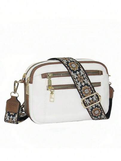 新款多色PU皮革可调节肩带拉链斜挎包，欧美风格