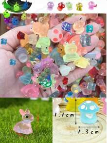 10/50/100/150/200pcs Mini Resin Animal Figurines, Glow In The Dark Ducklings, Dinosaurs And Other Micro Statues. These Models Glow In The Dark, Suitable For Miniature Landscape, Aquarium, Potted Plant Decor, Party Favors And More. Mini Resin Animals, Micro Resin Animals, Small Animal Models, Bulk Supply For Fairy Garden Accessories - Multicolor - View 1