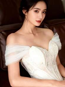 新娘袖子，配有可拆卸肩带和露肩袖，多种颜色可选，适用于女士婚纱礼服。 - 彩色 - 查看 6