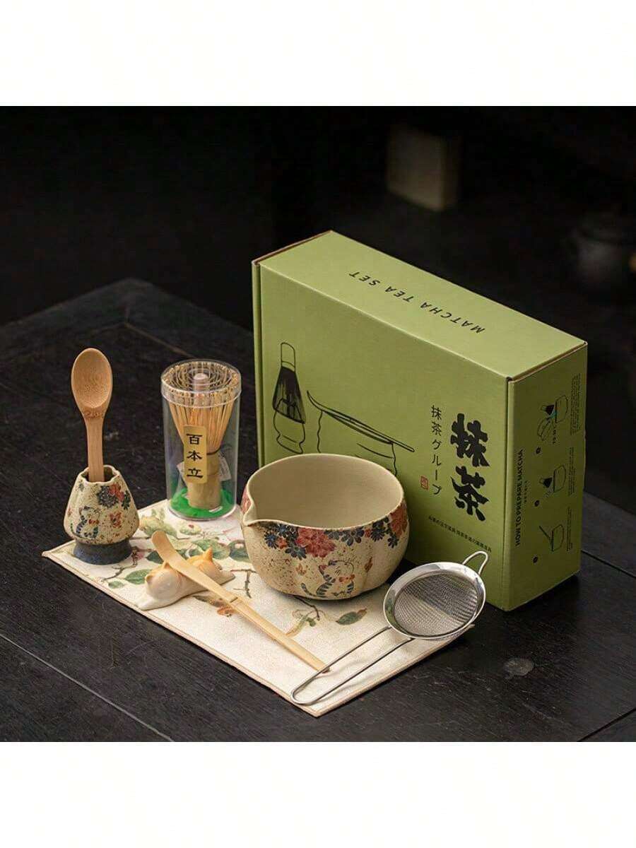 2pcs/8pcs 550ml Cat Aroma Matcha Tea Set, Japanese Ceramic Bowls, Primitive Antique Texture, Includes Matcha Scoop, Matcha Bowl, Powder Sifter, Gift Box, Suitable For Gifts, Festivals, Can Be Reused Daily As Soup Or Salad Bowls - Multicolor - View 1