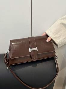 Bolso de hombro elegante minimalista de unicolor y estilo retro - Marrón Chocolate - Ver 5