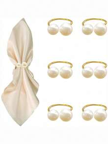 Set Of 12 Silver Napkin Rings - Pearl Buckle Napkin Holders For Christmas, Family Gatherings, Dinner Parties, And Wedding Decor (With 2 Silver Pearls) - White Pearl - View 15