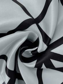 Jupe satin géométrique, élégante jupe mi-longue zippée taille haute en satin noir à imprimé géométrique. Style décontracté et à la mode, parfait pour les vacances de printemps/été - Argent - Voir 5