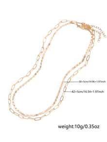 Tkool 2pcs Copper Smooth Punk Street Style Paperclip Design Necklace Chain, Women Choker Necklace - Yellow Gold - View 5
