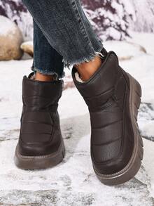 女士冬季新款靴子，加厚保暖冬靴，防水防滑耐磨防寒中筒一脚蹬轻便多功能户外靴 - 棕 - 查看 6