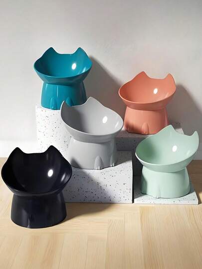 4-Piece Set: Elevated Cat Bowls With Neck Protection, Anti-Tip Plastic Tilted Cat/Dog Food Bowls | Made From PP Material | Neck Protection Design Pet Bowl - Large Capacity Tilted Anti-Spill Cat/Dog Bowl | Pet Supplies | Protects Neck | Cat Food Bowl | Dog Bowl - Owner's Peace Of Mind Bowl
