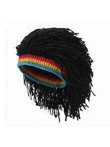 1 pieza Gorro de punto con rastas divertido, gorro de fiesta de hip hop unisex, gorro de peluca de punto cálido y personalizado único - Gorro de lana con rastas - Ver 6