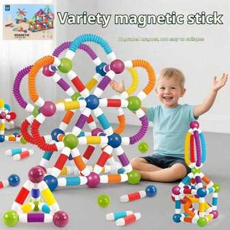 64Pcs Big Size Magnetic Sticks And Balls Game Set,Magnetic Rod Soft Grip Versatile And Scalable Magnetic Building Blocks Early Education Puzzle Children's STEM Construction Set, Perfect For Christmas/Festival Gifts,School, Student,Stationery,School Supplies