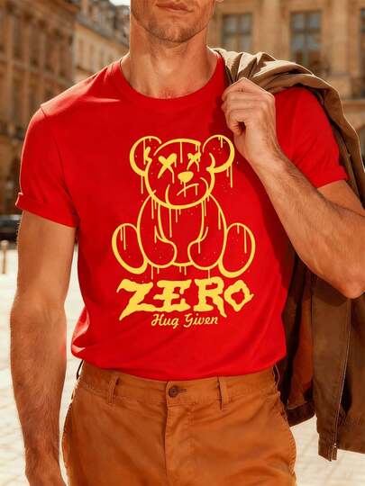 Camiseta Graphic Bear ZERO Hug Given, algodón premium, corte holgado, ajuste cómodo, informal, estampado artístico