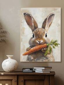 1pc Easter Bunny Print Cute Easter Rabbit Floral Spring Easter Bunny And Carrot Kids Room Wall Decor Easter Printable Vintage Decoration Rabbit Art, Bedroom Decor, Living Room Decor, Wall Art, Home Decor, Room Decor, Canvas Wall Art, Poster, Framed Wall Art, Frame Optional - Multicolor - View 4