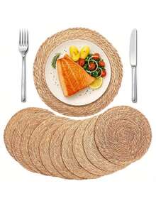 10/30-Pack 12in Natural Water Hyacinth Placemats - Handwoven Boho/Farmhouse Style For Kitchen/Wedding Table Decor (Natural Tone) | Christmas Holiday Gift - 10 chiếc màu nâu - Xem 1