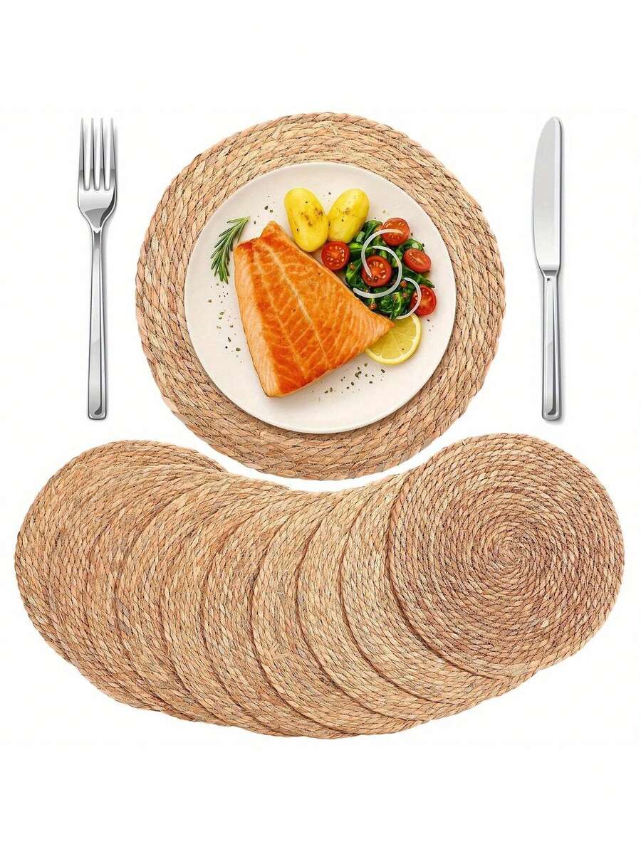 10/30-Pack 12in Natural Water Hyacinth Placemats - Handwoven Boho/Farmhouse Style For Kitchen/Wedding Table Decor (Natural Tone) | Christmas Holiday Gift - 10 chiếc màu nâu - Xem 1