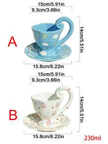 一套创意手绘云朵、月亮、草莓图案陶瓷杯碟餐具 - 彩色 - 查看 9