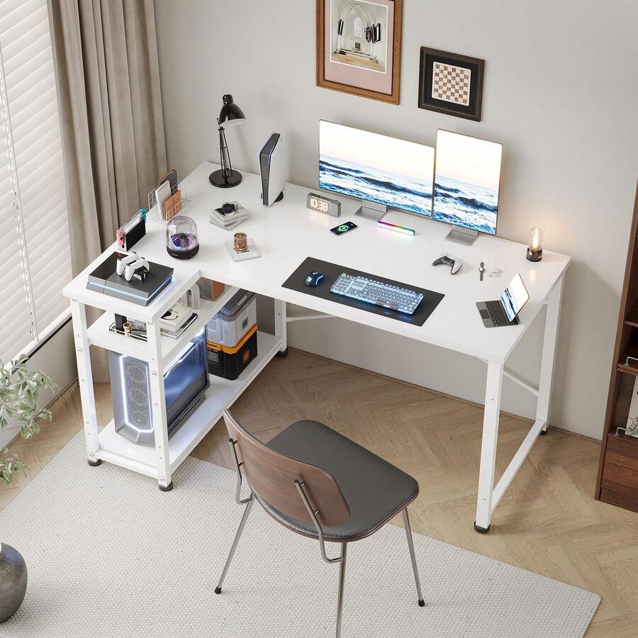White Height Adjustable Desk 160 X 75 Cm Electrically Adjustable L-Shaped Desk With Memory Control, Ergonomic Game Table With Cup Holder, Hook. - White - View 1
