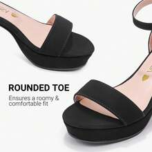 High Heels For Kids Sandals Big Girls Dress Shoes Flower Girl Shoes For Wedding Party Pageant Round Open Toe Ankle Strap Dress Sandals Platform Heels Chunky Pumps For Little Big Kids - 牛巴革黑色 - 查看 5