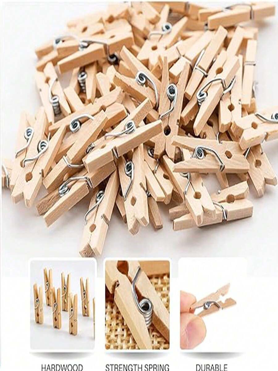 10/50 piezas Mini Pinzas de Madera, Obras de Arte Hechas de Madera Natural Pequeñas Pinzas Puntiagudas para Ropa, Adecuadas para el Día de San Valentín, Ramadán, Clips para Exhibición de Fotos, Manualidades DIY, Etiquetas de Comida para Cócteles, Decoraciones Navideñas para Fiestas, Pinzas de Madera