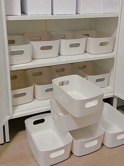 10pcs Multi-Purpose Plastic Storage Boxes With Handles - Versatile Storage Containers For Kitchen, Bathroom, Bedroom, Living Room And Office Desk - Durable PP Material, Assorted Colors, Plastic Drawer-Style Organizers, Plastic Storage Bins