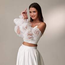 1 Pair Handmade Beaded Puff Sleeve Elastic Cuff 3-Layer Bridal Faux Pearl Sleeve Cuffs Valentine's Day Accessories - Multicolor - View 3