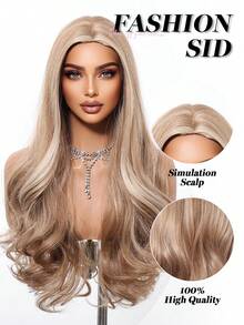 Peluca sintética ondulada de 28 pulgadas de largo con degradado de marrón, raya al medio, rubio claro, rizos largos para mujeres para uso diario, fiestas, cosplay, vacaciones, Halloween, Navidad, Año Nuevo, festivales de música, regalos para niñas, regalos de graduación de verano, regalos preparados, regalos de Halloween y Navidad - Resaltar marrón - Ver 8