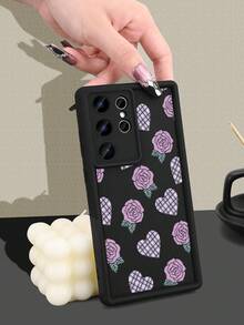 Y2K Aesthetic Purple Rose Plaid Heart Pattern Phone Case,Unique Design Sense,Compatible With Samsung Galaxy S25Ultra S25Plus S25 S24FE S24 S23 S22 S21FE S21Ultra Plus Note20 Note20Ultra A13 A14 A15 A16 A17 A33 A34 A35 A36 A52 A53 A54 Case - 白色 - 查看 6