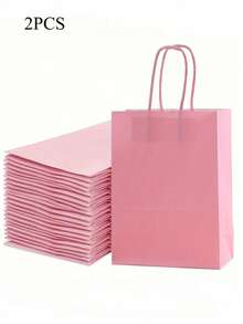 10 个粉色礼品袋 - 适合情人节、生日、婚礼等。| 可重复使用的购物和外卖袋，带手柄（5.9 英寸 * 8.2 英寸）