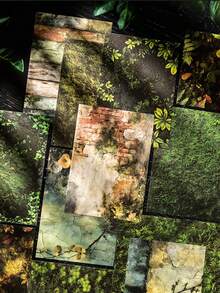 16 Stücke/Packung Vintage Stein Ziegel & Moos Scrapbooking Papier, Retro Blumen & Blatt Dekor DIY Handwerk Hintergrundmaterial - Verschiedenfarbig - Übersicht 2