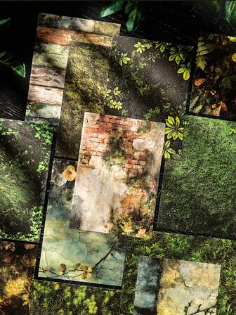 16pcs/Pack Vintage Stone Brick & Moss Scrapbooking Paper, Retro Floral & Leaf Decor DIY Craft Background Material