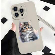 2026 nueva funda de teléfono esmerilada, funda de teléfono con estampado de gatito lindo y esponjoso para  17 14 Pro Max  17 13  17 12  17 11  Galaxy S23 S22 S21 S20 protector de teléfono funda de pareja regalo para novio novia regalo de vacaciones - Blanco antiguo - Ver 2