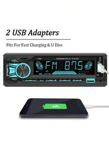 1-DIN Car Stereo Radio, Fast Charging & USB/SD/Aux-In, 7-Color Backlit LCD Display, Fit For 12V Cars, Compatible With Smartphones/Tablets