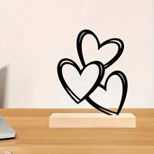 Letrero de hierro con forma de corazón hueco de tres niveles para San Valentín con base de madera, ideal para mesas, fiestas y eventos en casa. - Negro - Ver 5