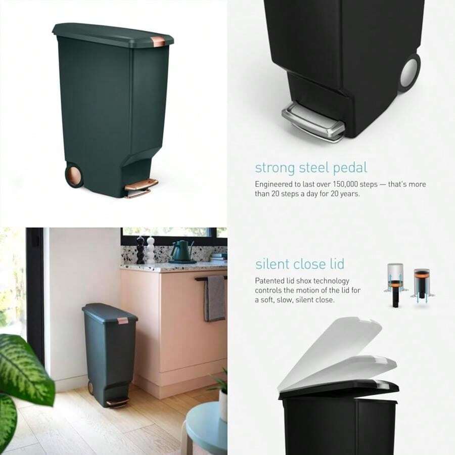 Simplehuman 40 Liter / 10.6 Gallon Slim Kitchen Step Trash Can With Secure Slide Lock, Grey Plastic(Hunter) - 彩色 - 查看 1