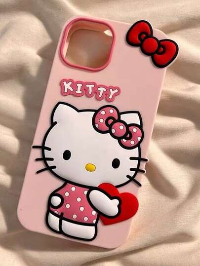Sanrio 1个时尚创意蝴蝶结、爱心、小猫咪图案粉色三丽鸥手机壳，硅胶材质，防水防震，可爱时尚，兼容苹果17系列、11/12/12 Pro、13/14/15、13 Pro/14 Pro/15 Pro、12 Pro Max/13 Pro Max/14 Pro Max/15 Pro Max、16、16 Pro、16 Pro Max、17、17 Pro、17 Pro Max