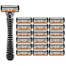 男士手动剃须刀，配备6层不锈钢剃须刀片和可更换刀头 - 彩色 - 查看 14