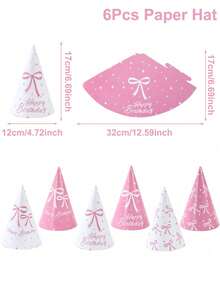 6pcs Pink Bow Birthday Hats, Bow Pattern Happy Birthday Paper Cone Party Hats, Bow Theme Party Decorative Hats, Happy Birthday Party Hats, Festival Celebration Party Headwear, Wedding Party Celebration Hats, Party Decorations, Birthday Party Photo Props, Birthday Decorations, Birthday Gifts, Party Favors - Pink Bow - View 9