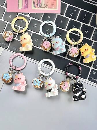 2 piezas (color aleatorio) Llavero de gato de dibujos animados 3D, lindo colgante para mochila de estudiante, accesorio de bolso de niña, mejor regalo para amigos