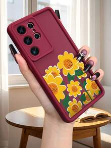 Sunflower Pattern Cute Aesthetic Phone Case Compatible With Samsung Galaxy S25Ultra S25Plus S25 S24FE S24 S23 S22 S21FE S21Ultra Plus Note20 Note20Ultra A13 A14 A15 A16 A17 A33 A34 A35 A36 A52 A53 A54 Case - 酒紅色 - 查看 10