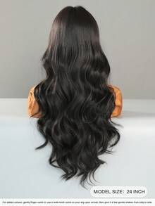 7JHH WIGS High Quality 24-Inch Long Body Wave Natural Black Wigs For Women Fashion Synthetic Wavy Curly Wig With Bangs, Heat-Resistant Fiber Full Machine Fake Hair, Beginners Glueless Costume Wigs For Daily Party Wear, Music Festivals Cosplay Use - 自然黑 - 查看 3