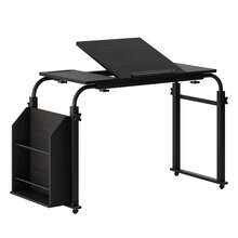40cm Wide Desktop Over Bed Table Overbed Table With 360 Degree Wheels, Side Bookshelf, Over The Bed Table Adjustable Height And Length - Wooden Color - View 1