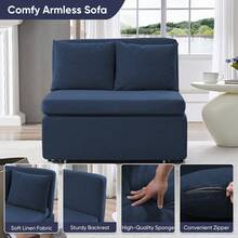 Puremind Modern Full Size Single Sofa Bed, 2 In 1 Convertible Linen 1-Seater Sleeper Sofa Couch With Cushions,Pull Out Sofa Bed For Apartment - 藏蓝色 - 查看 4