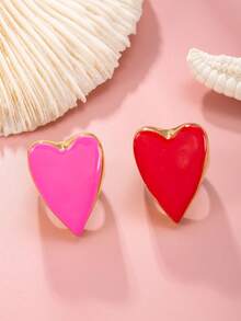 1 件时尚夸张老钱风格不锈钢心形戒指，适合女性日常装扮、节日、约会、礼物