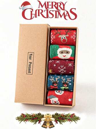 4 Pairs Of Warm And Cozy Christmas Cartoon Mid-Calf Socks For Women. New Seasonal Design For Autumn/Winter Featuring Festive Reindeer, Santa Claus, And Snowflake Patterns To Add Joy To The Holiday Season. Perfect Gift Choice For Loved Ones. Random Shipping, Does Not Include Gift Boxes.
