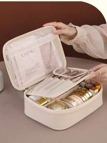 1个便携式化妆包，大容量旅行收纳包，大容量多功能分类收纳包，衣物和个人护理收纳包，多功能旅行洗漱用品整理包，秋季装饰，房间装饰 - 棕色 - 查看 14