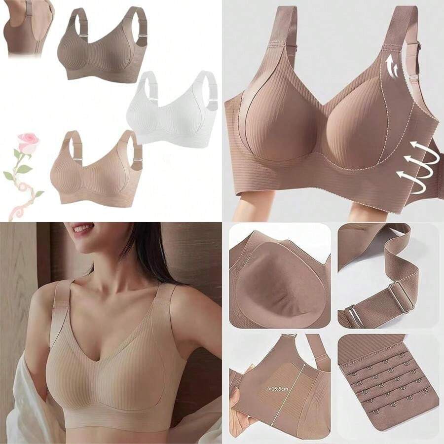 Genérico Super Firming Wire- All-Day Comfort No More Sagging,Womens Ribbed Adjustable Wireless , Full Support Bralettes(#05 CH) - Multicolor - Ver 1